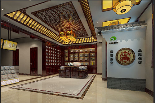 廉江古朴典雅的中式茶叶店大堂设计效果图