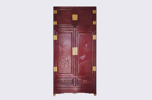 廉江高端中式家居装修深红色纯实木衣柜